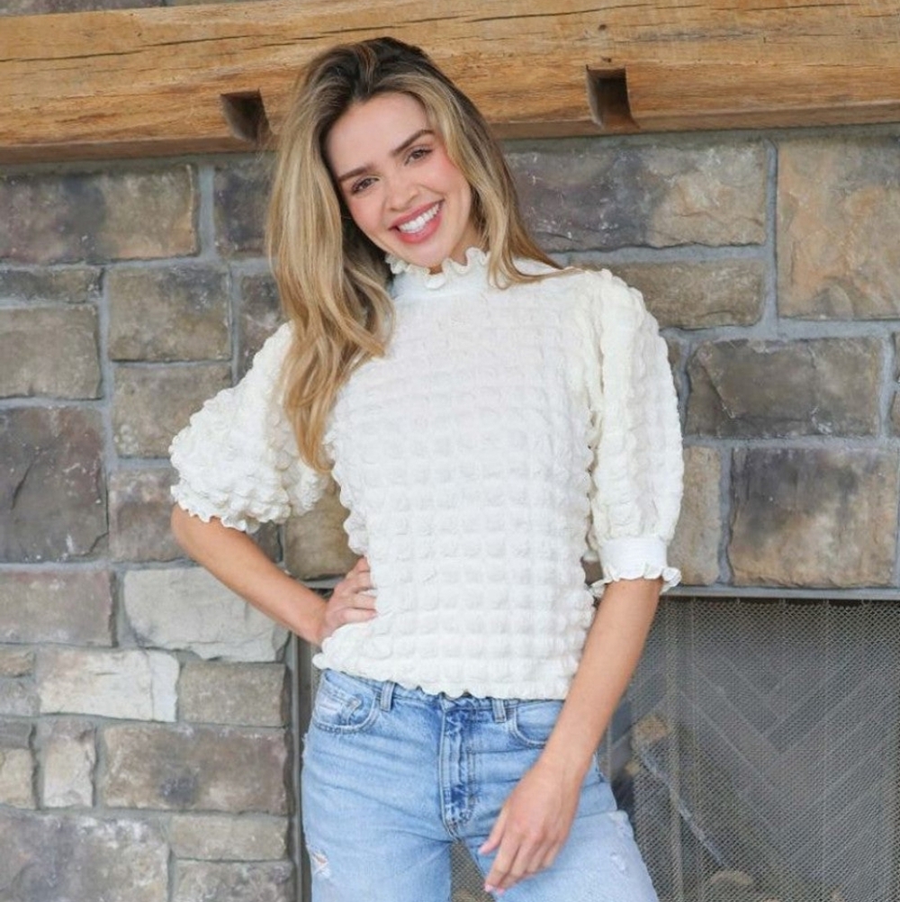 Simply Southern Cream Textured Blouse